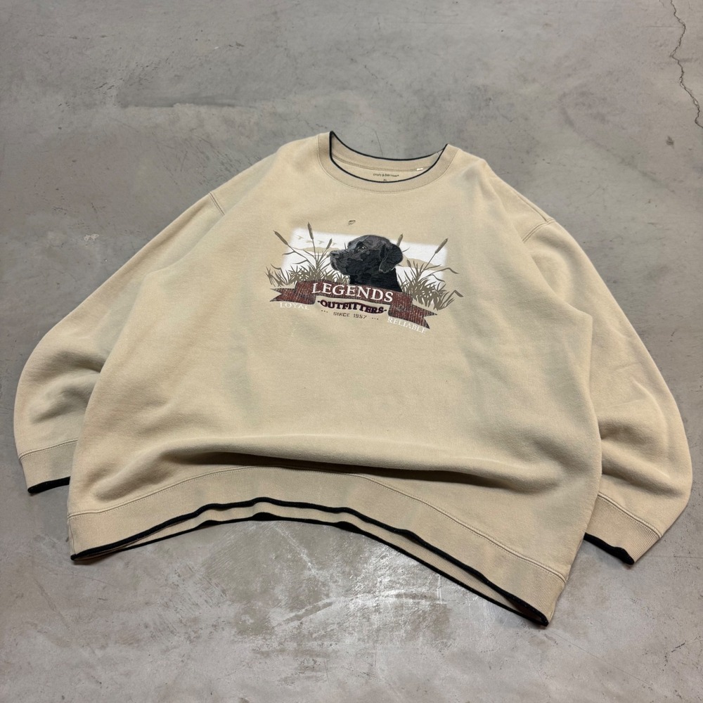 Vintage y2k Cream Embroidered Dog‎ Nature Crewneck Sweatshirt